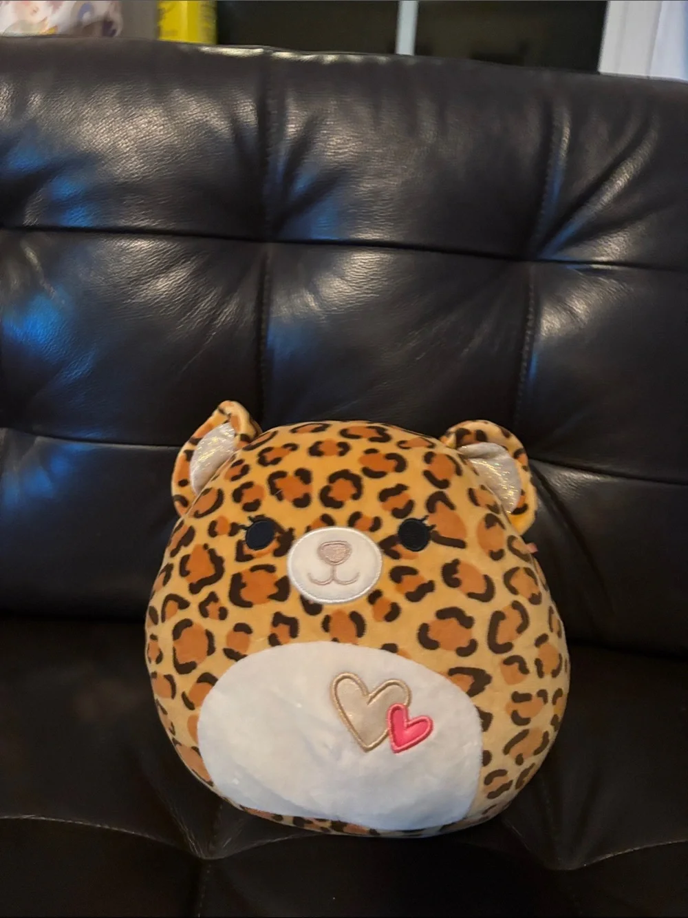 Squishmallows Leopard Print Heart Accent Pillow in Gold and White